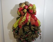 Deco Mesh Christmas Wreath, Christmas Tree Wreath, Holiday Wreath, porch decor, Christmas front door Wreath