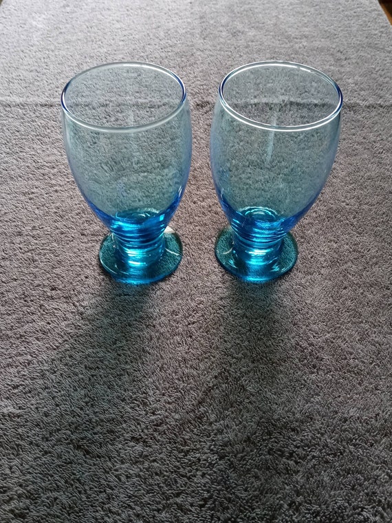 Vintage Aqua Blue Glassware Wine Glasses Set of 2 Etsy