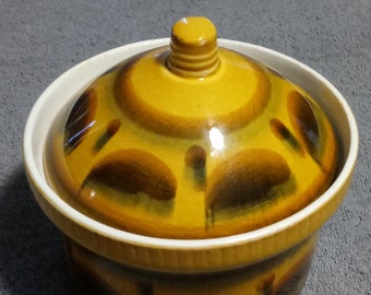 Faience 1970's 3uk8 glossy ceramic lidded bowl