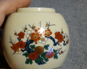 Asian Cherry blossom design Japanese crackle glaze ginger jar/no lid