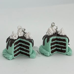Mint Chocolate Cake Earrings, Cake Earrings, Dessert Earrings, Food Jewelry, Food Earrings, Cake Jewelry, Unique Jewelry, Birthday Gift