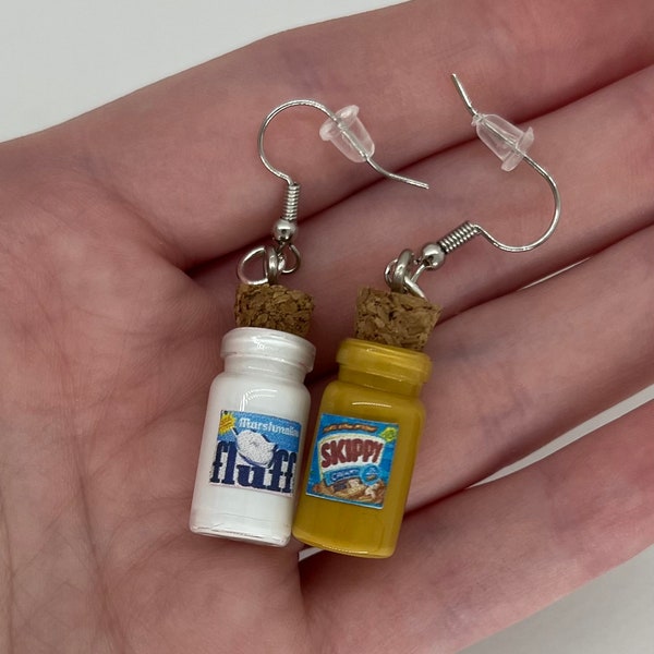 Peanut Butter and Fluff Earrings, Peanut Butter and Nutella Earrings, Miniature Food Earrings, Miniature Food Jewelry, Fun Earrings