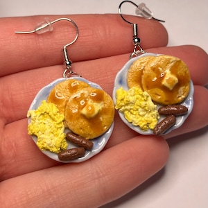 Breakfast Earrings, Miniature Food Jewelry, Pancake Earrings, Food Earrings