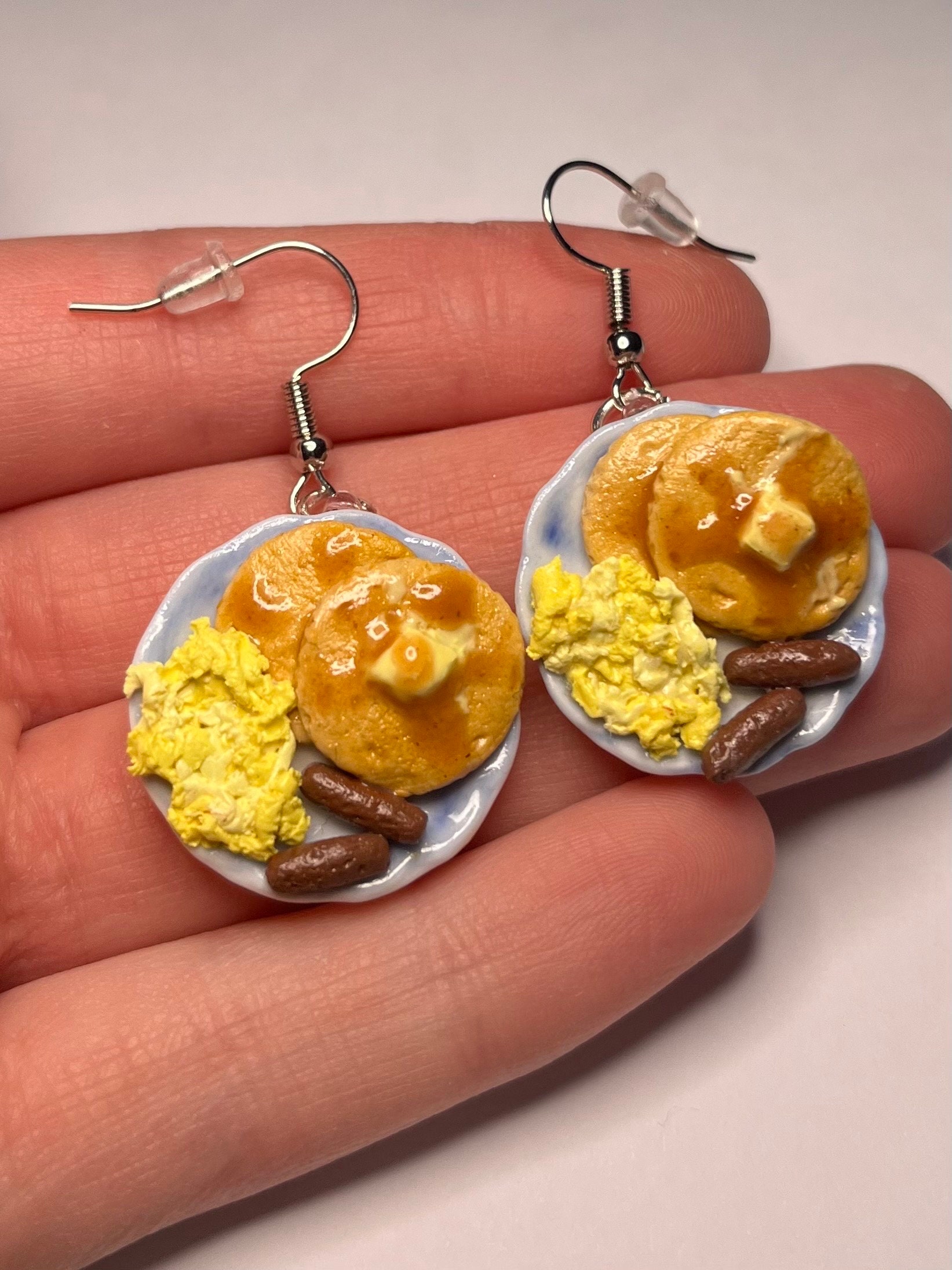 Breakfast Earrings, Miniature Food Jewelry, Pancake Earrings, Food Earrings
