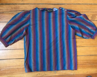 Early 1980's western style striped secretary blouse/shirt