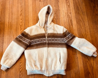 70s Vintage House of Peerless Canadian Pure Wool Hooded Jacket / Icelandic Wool Look / Very Warm and Stylish for a Wintry Day!