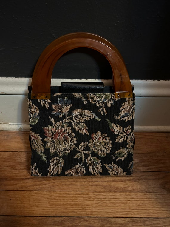 1960s/1970s Handbag Tapestry Fabric & Lucite / un… - image 2