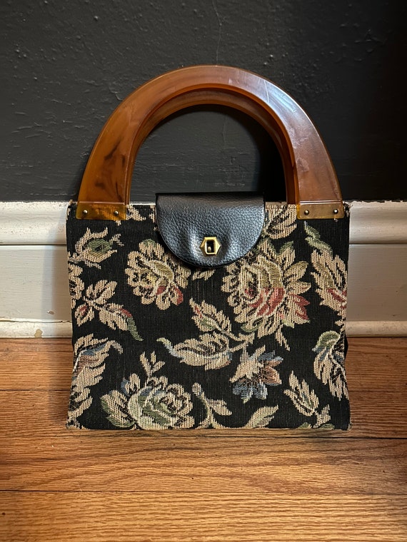 1960s/1970s Handbag Tapestry Fabric & Lucite / un… - image 1