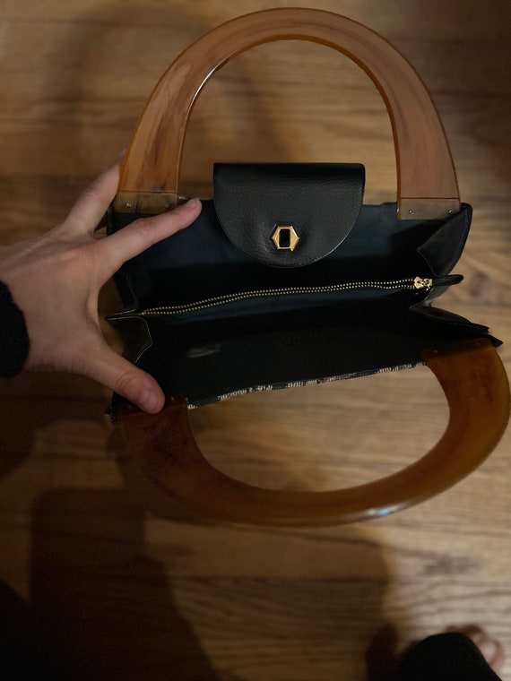 1960s/1970s Handbag Tapestry Fabric & Lucite / un… - image 5