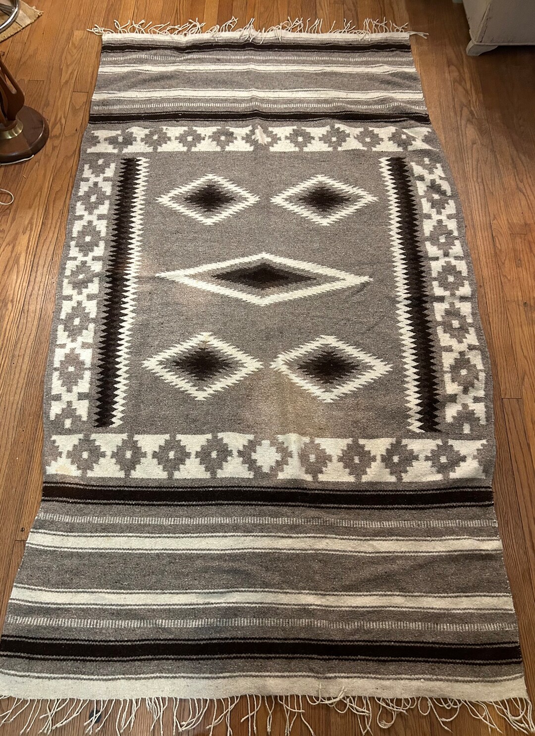 Handwoven Wool Vintage Zapotec Rug With Diamond Pattern/ Gorgeous Greys ...