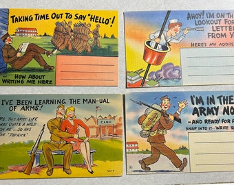 Lot of 13 Vintage WWII Postcards / Funny Army, Navy, Air Force Comics / Military Correspondence
