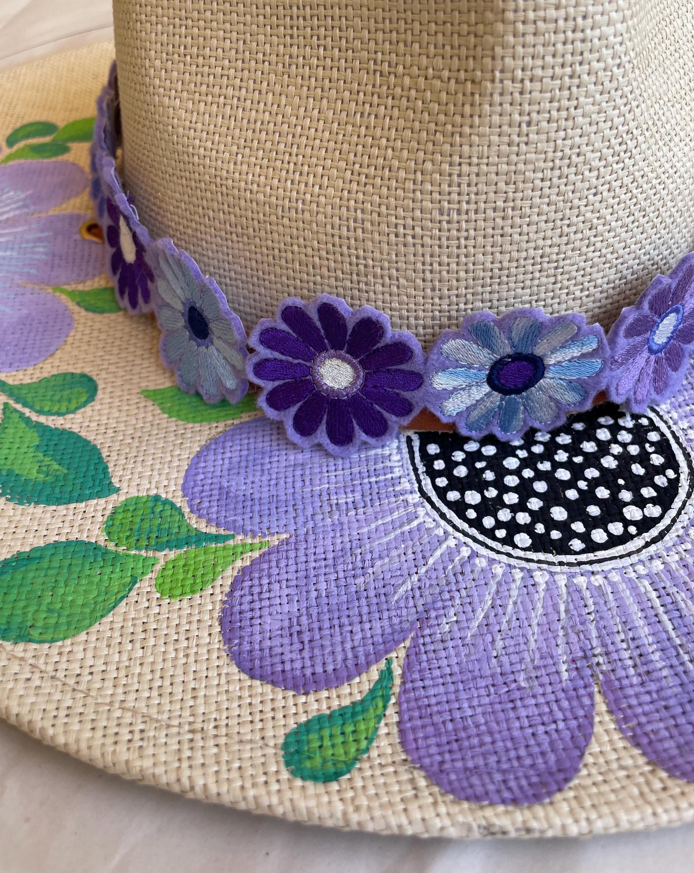 Stylish Lavender Women\'s Wide Brim fedora Hat with Floral Detail Wildflower Burned Hat, Scottish Thistle Flower, Lavender  main image 3