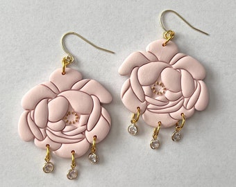 Belle, Peony Floral Statement Earrings, Polymer Clay Earrings, Clay Earrings