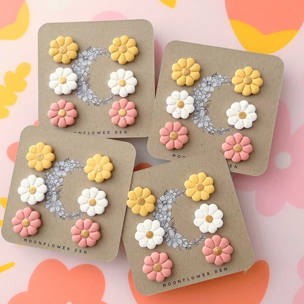 Spring Daisies Stud Pack, Spring Floral Earrings, Polymer Clay Earrings, Clay Studs