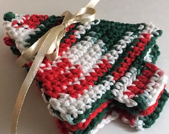 Holly Jolly Christmas Tree Crochet Coasters