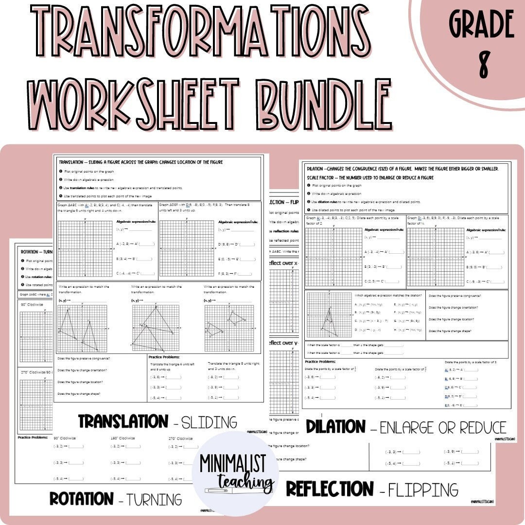 Transformations Worksheets Bundle - Etsy