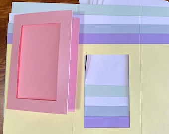 5x Tri-fold Aperture cards - Pastel Spring - PYO Colours - Pink/Yellow/Blue/Green - 3 fold card - for Cross Stitch - 4x6&quot; - Rectangle App