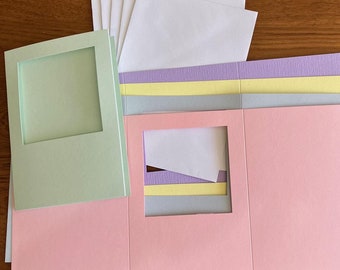 5x Tri-fold Aperture cards - Pastel Spring - PYO Colours - Pink/Yellow/Blue/Green - 3 fold card - for Cross Stitch - 4x6&quot; - 3&quot; Square App