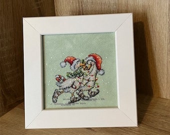 Christmas framed art - cross stitch - Skating - Geese - Christmas ornament decoration - Romantic - UK