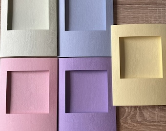 5x Tri-fold Aperture cards - Linen Effect - 3 fold card - Ideal for Cross Stitch - square aperture 4x6&quot; & Envelopes.  Pastels spring colours