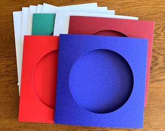 5 x gevouwen kaarten met vierkant diafragma: 10 kaarten, helder en rood/groen/blauw, kaart met 3 vouwen, kruissteek, 5,5"- 140 x 140 mm (3,75"), cirkelvormig diafragma
