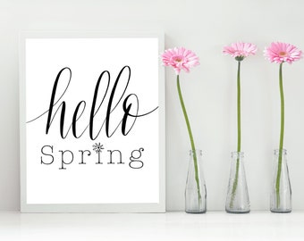 Hello Spring digital download, calligraphy printable, Spring printable, instant download, 8x10, digital print