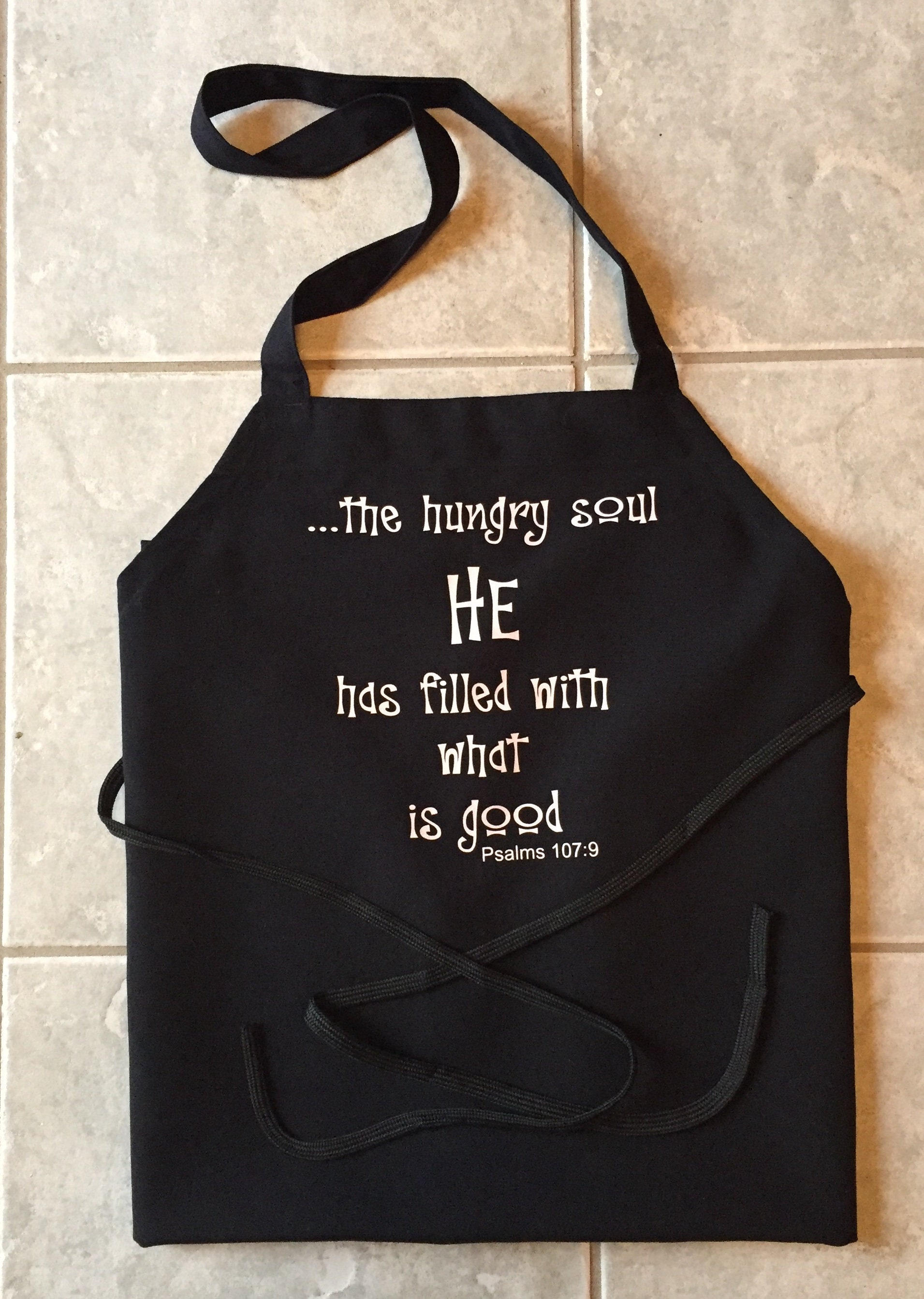 Scripture Verse Apron Black Psalm 1079 the Hungry Soul Etsy