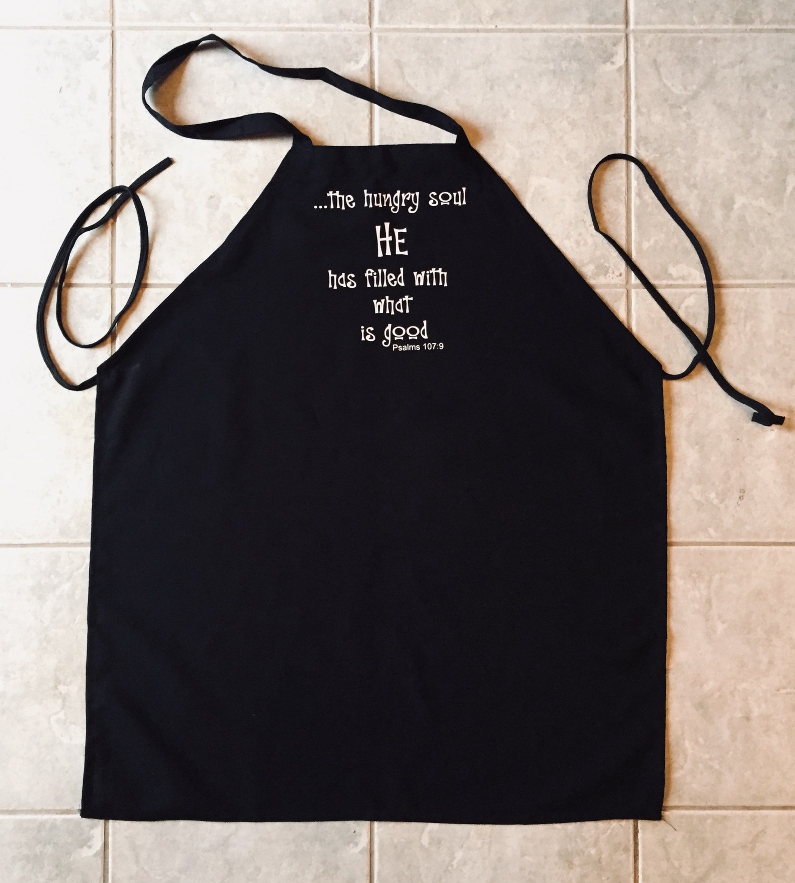 Scripture Verse Apron Black Psalm 1079 the Hungry Soul Etsy