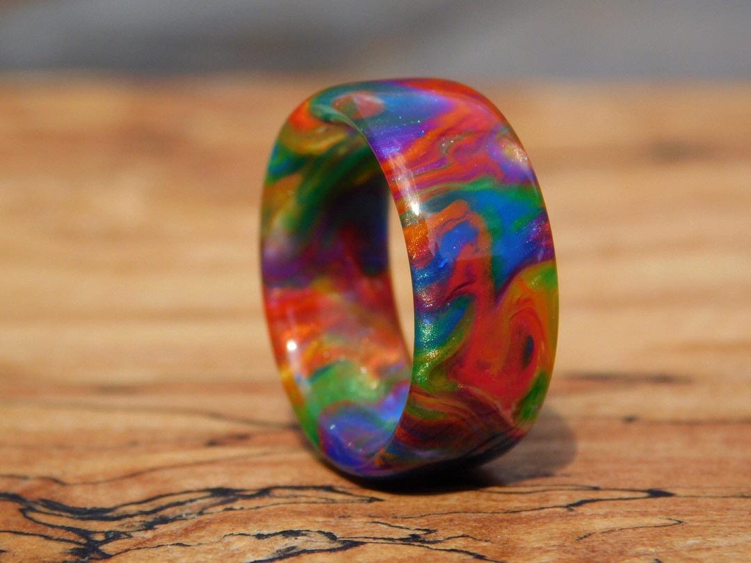 Rainbow Blast Resin Ring - Etsy