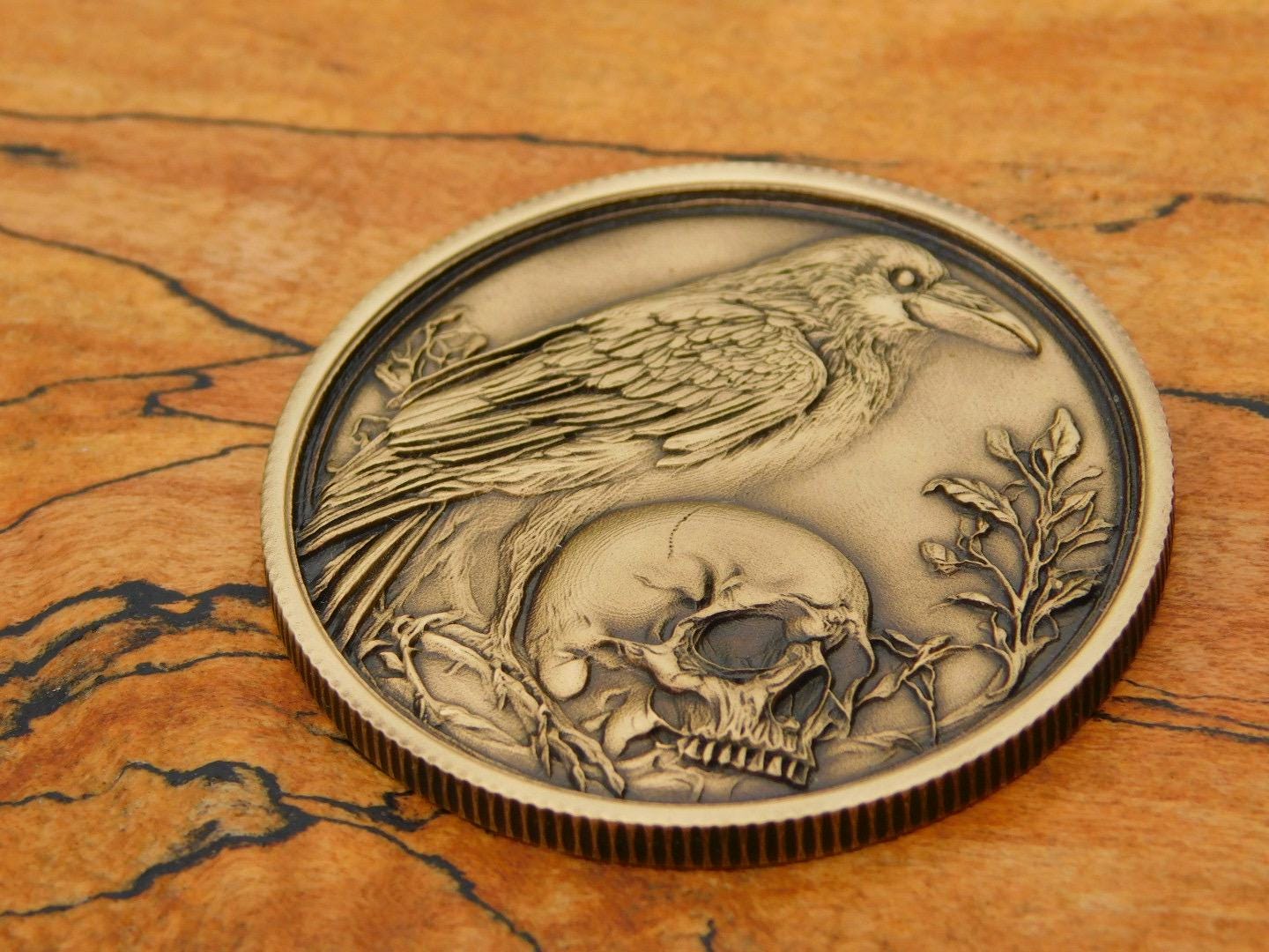 Raven Runes Coin Engraved Raven Brass Coin – Edgar Allan Poe Quote - Etsy