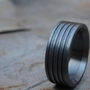 Trench Cut Black Zirconium Ring