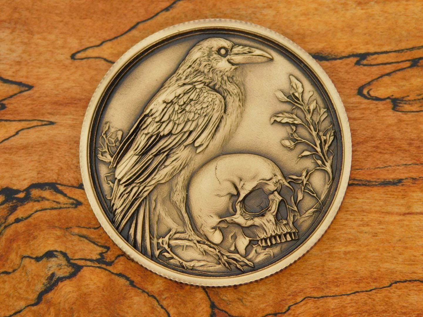 Raven Runes Coin Engraved Raven Brass Coin – Edgar Allan Poe Quote - Etsy