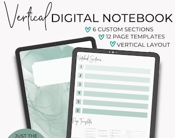 Vertical Digital Notebook | 6 Tab Minimalist Notebook | 12 Note-taking Templates | GoodNotes Digital Notebook