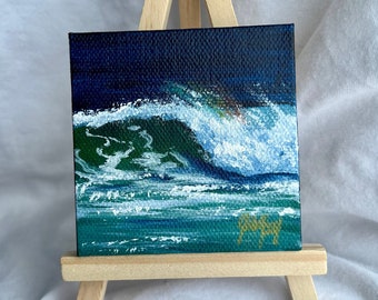 Small Canvas and Easel Seascape Painting, Water Painting, Ocean Painting, Beach Art, Beach Decor, Ocean Decor, Ocean Art, Sea, Water, Waves