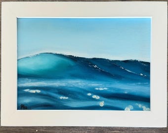 Original Ölbild - 13 x 18 cm große, tosende Welle