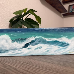 Original Fine Art Oil Painting: Abstract Coastal Wave Art (4x12in)