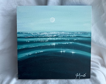 Small Canvas and Easel Seascape Painting, Water Painting, Ocean Painting, Beach Art, Beach Decor, Ocean Decor, Ocean Art, Sea, Water, Waves
