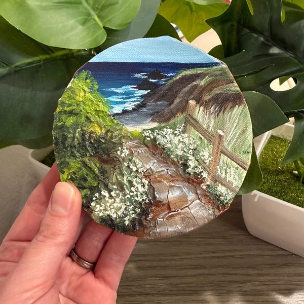 Mini Coastal Landscape Oil Painting, Textured Pacific Northwest Art, 4in