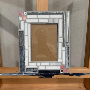 Stained Glass Mosaic Picture Frame: Aqua Blue & Silver Art Frame