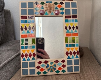 Einzigartiger Spiegel, Hochzeitsgeschenk für Paare, mehrfarbiger südwestlicher Glasmalerei-Spiegel 5 x 7 Zoll, Jahrestag, Geburtstag, Andenken