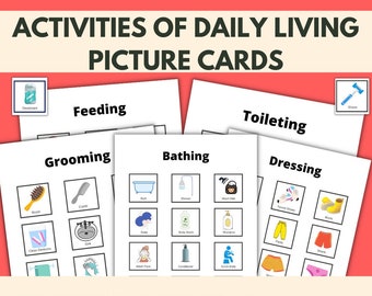 Activities of Daily Living Picture Cards | Bathing Dressing Grooming Feeding Toileting | ADLs Visual Aids | Occupational Therapy | OT