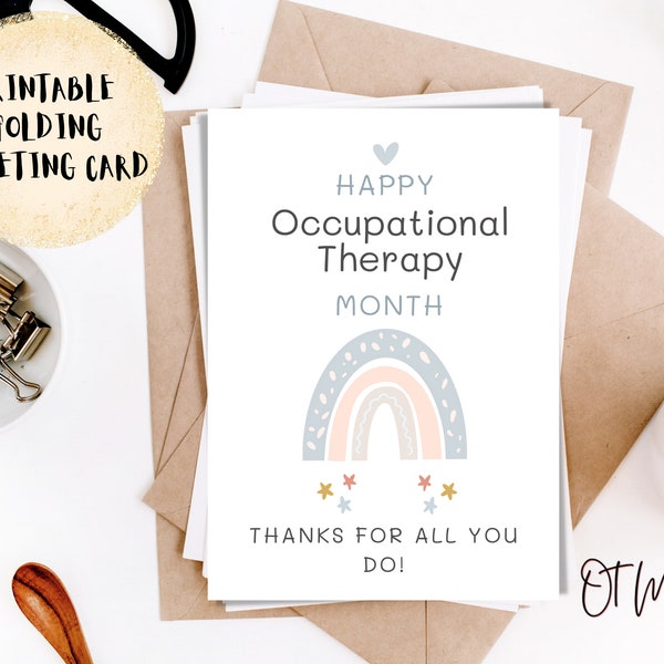 Occupational Therapy Month Folding Greeting Card for OT Appreciation | Printable Thank You Card for Pediatric COTA | Gift for Kid Therapist