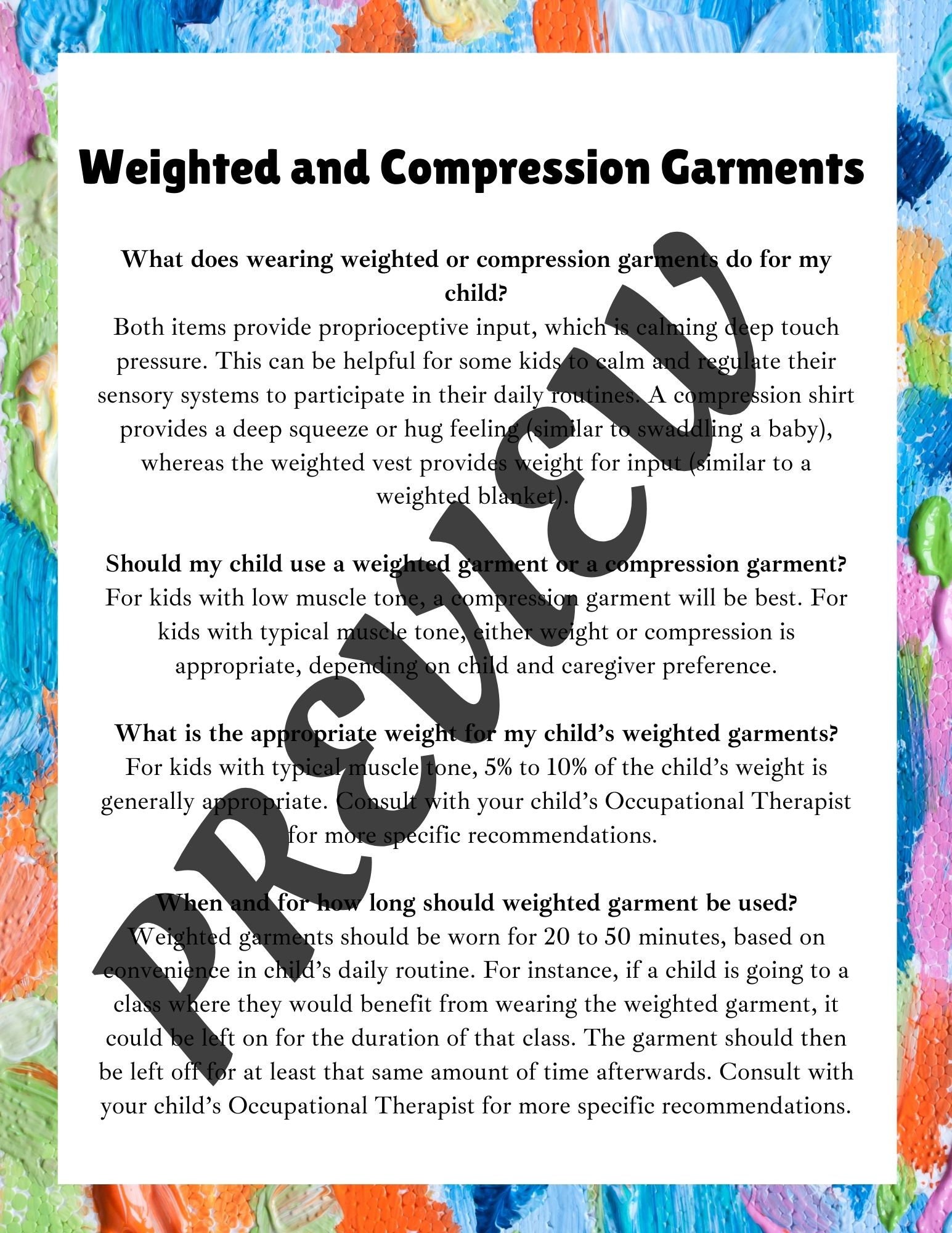 Weighted Vest Instructions, Tracking Log, Wearing Schedule, and