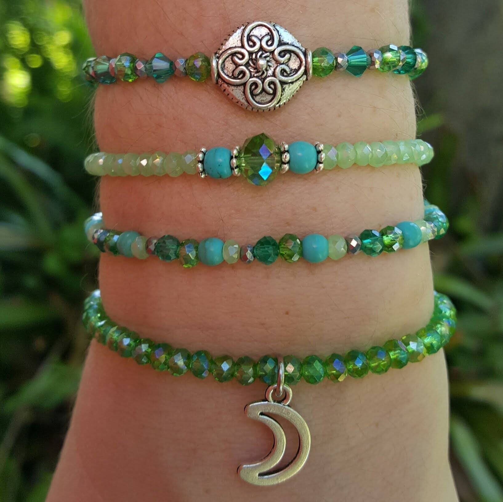 Moon Goddess bracelet stack Green and turquoise Etsy