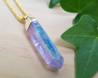 Gold Mermaid Quartz Point Pendant Necklace