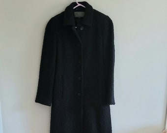 Bromley Black Wool Long Coat, Black Trench Coat, 2P
