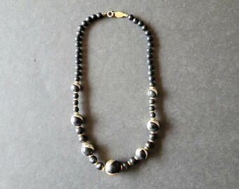 Vintage Marvella Black and Silver tone Beaded Choker Necklace