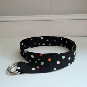 Vintage Polka Dot Fabric Belt: Black Cotton D-ring Belt - Etsy display picture 1
