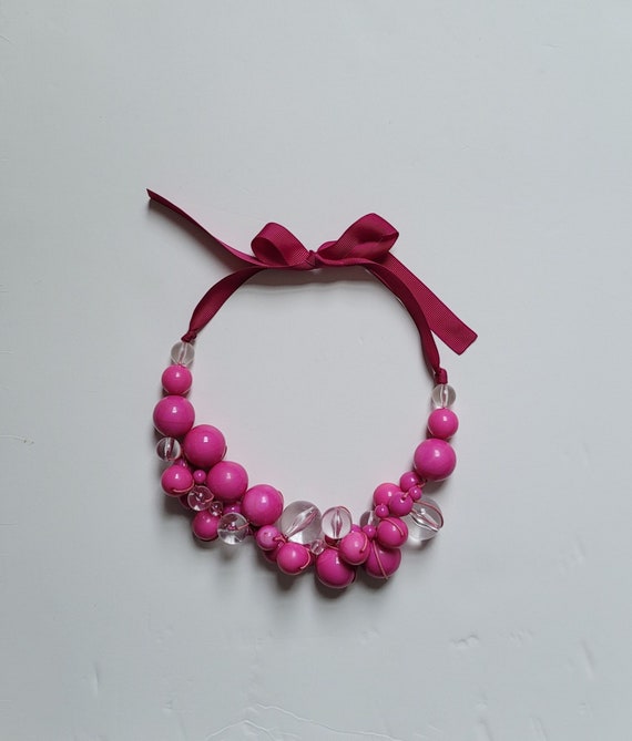 Vintage Pink Bubblegum Ball Necklace, Mod Pink Nec