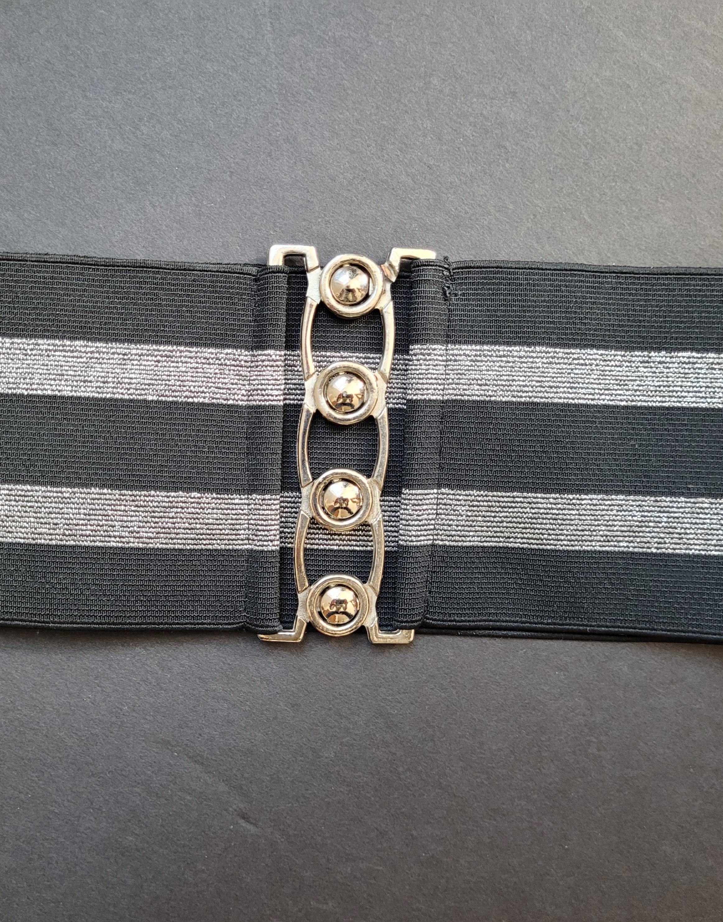 Vintage 80s Black Wide Elastic Belt: Silver Interlocking  display picture 1